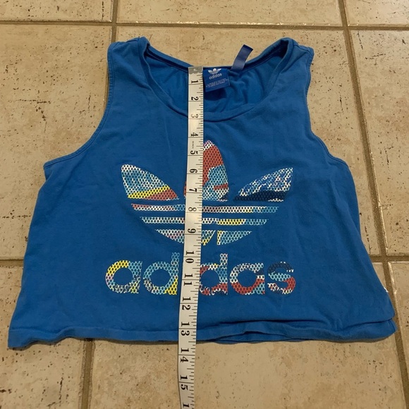 💙 Adidas Originals Blue Trefoil Logo Cropped Tank Top XS - Picture 6 of 6